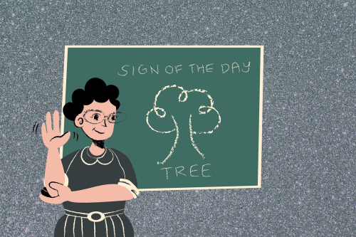 Enseignante de LSF faisant le signe de l'arbre